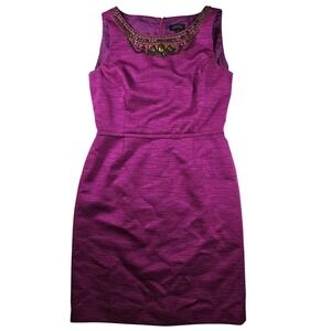 Tahari Arthur S Levine Magenta Beaded Sheath Dress‎ Size 10 Spring Wedding Guest